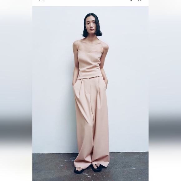 Zara 2 Pc Set Wide Leg Pants & Bustier Beige Pink Bloggers Favorite - Picture 8 of 14